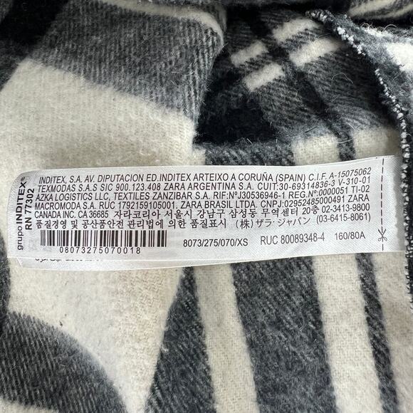 ZARA White Black Wool Blend Flannel Shacket Plaid Pockets Front Button Size XS - Picture 9 of 10